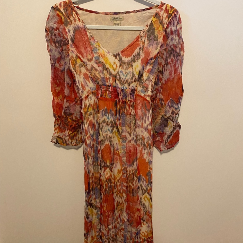Lucky Brand 3/4 Sleeve Chiffon Flowy Maxi Dress